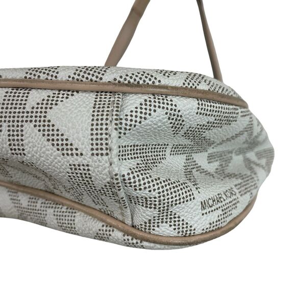 Michael Kors Jet Set Monogram Shoulder Bag Pleated White Tan Signature MK Logo - Picture 4 of 13